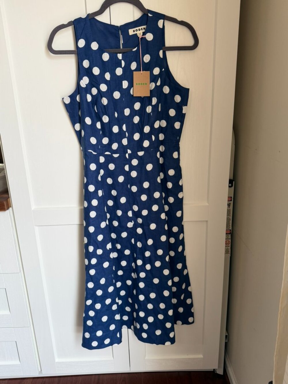 Boden Linen Polka Dot Dress Petite